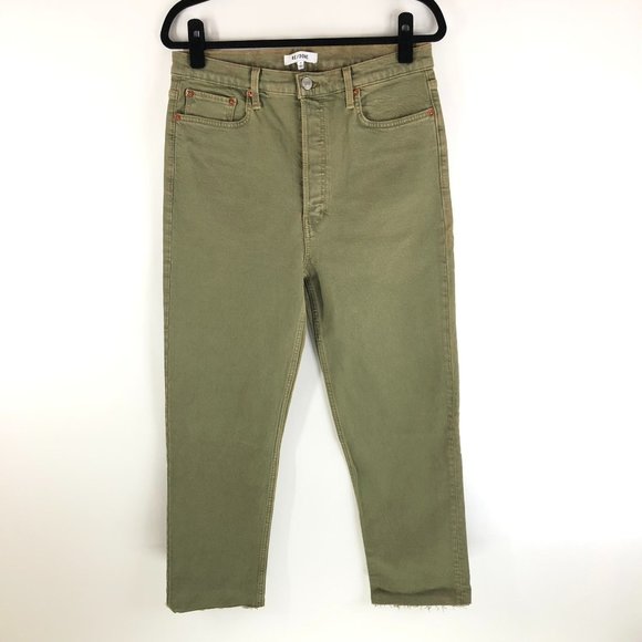 Re/Done 70s Ultra High Stove Pipe Jeans Raw Hem Straight Button Fly Green 30 NWT